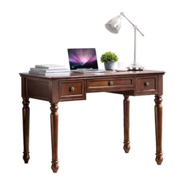 Imagem de Mesa de trabalho simples de madeira maciça com armazenamento, rústica cerejeira nogueira, mesa de escritório em casa, sala de estudo, móveis, escrita (M)