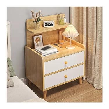 Imagem de Mesa de cabeceira, mesa de cabeceira, gaveta dupla, armazenamento multicamadas, mesinha de cabeceira pequena, simples, madeira, levantada, para quarto, móveis, quarto (cinza)