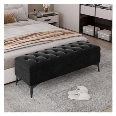 Imagem de KEG801302 Banco de armazenamento moderno banco de entrada moderno banco de extremidade da cama banco otomano estofado de veludo para quarto de pé da cama banco tufado banco de apoio para os pés