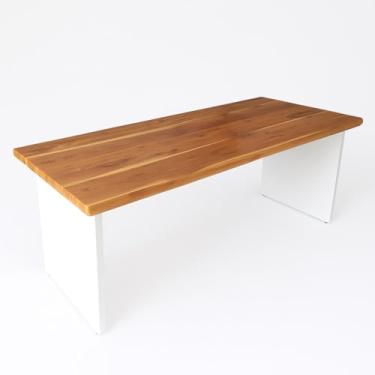 Imagem de Escrivaninha Mesa Madeira Teca 4cm Escritório Madeira Maciça Setup Gamer (VERNIZ INCOLOR/BASE BRANCA, 160x70cm)