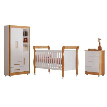 Imagem de Quarto de Bebe Completo com Comoda Berco com Colchao e Guarda Roupa Zara Tigus Baby