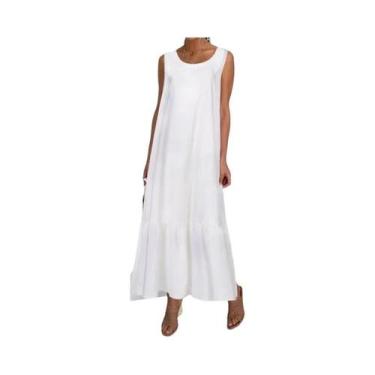 Imagem de Vestido Longo Sem Mangas De Algodão E Linho plus Size Para Mulheres, M