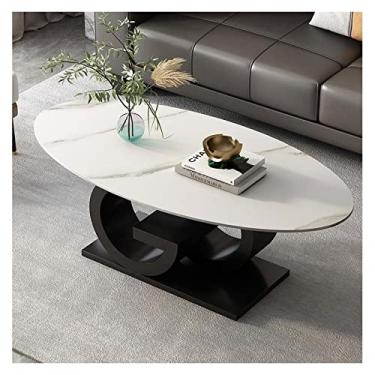 Imagem de Mesa de centro moderna com base de metal para sala de estar, mesa central oval, mesa de chá moderna e resistente, mesa de coquetel de sofá para cozinha, varanda, escritório, sala de reuniões, fácil
