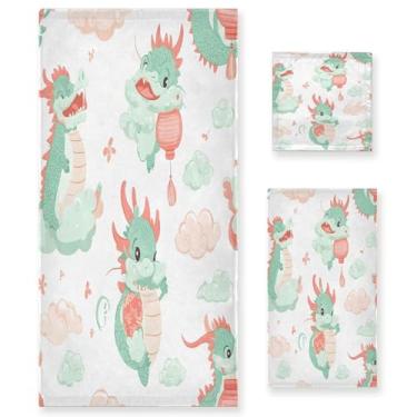 Imagem de xigua Conjunto de toalhas de banheiro de desenho animado dragão absorvente macio 3 peças toalha de banho toalha de mão toalhas decorativas para banheiro, academia, hotel, praia, piscina
