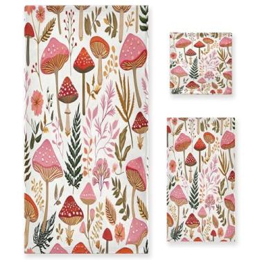 Imagem de xigua Conjunto de toalhas de banheiro com folhas de cogumelo toalha de banho macia absorvente de 3 peças toalha de mão toalhas decorativas para banheiro, academia, hotel, praia, piscina