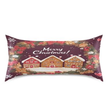 Imagem de xigua Fronha de cetim de guirlanda de Natal para cabelo e pele, lavável à máquina, antiderrapante, refrescante, travesseiro, cama king size com fecho de envelope, 50,8 cm x 101,6 cm