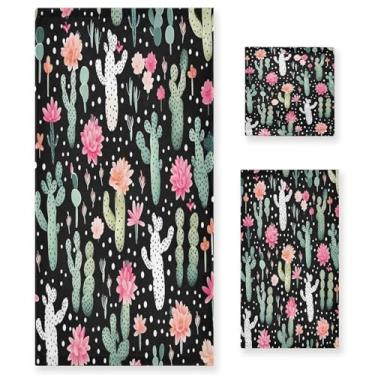 Imagem de xigua Conjunto de toalhas de banheiro de cacto floral absorvente macio 3 peças toalha de banho toalha de mão toalhas decorativas para banheiro, academia, hotel, praia, piscina