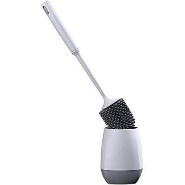 Imagem de Conjunto de escova de vaso sanitário de borracha com suporte adesivo, escova de limpeza de cabo longo flexível e macia para banheiro, banheiro, suporte de escova de vaso sanitário (B) (A)
