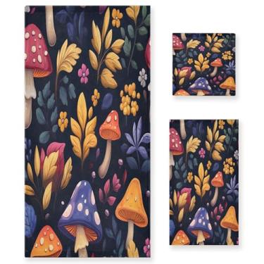 Imagem de xigua Conjunto de toalhas de banheiro cogumelos absorvente macio 3 peças toalha de banho toalha de mão toalhas decorativas para banheiro, academia, hotel, praia, piscina