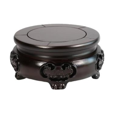Imagem de Base de vaso de ébano esculpida base de expositor, vaso de aquário bule de chá bonsai redondo pedestal display (pequeno)