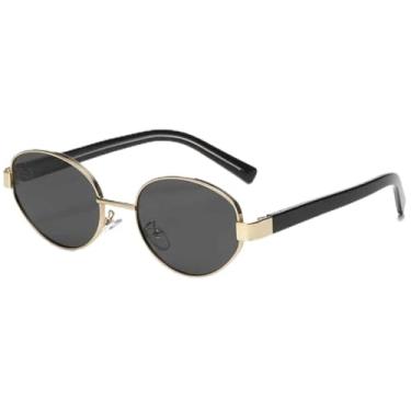 Imagem de HPIRME Óculos femininos vintage com armação oval e lentes masculinas com proteção UV400 (cinza dourado)