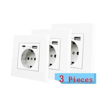 Imagem de Tomada De Parede Padrão EU 16A Tipo-C Com Saída USB Para Carregamento 