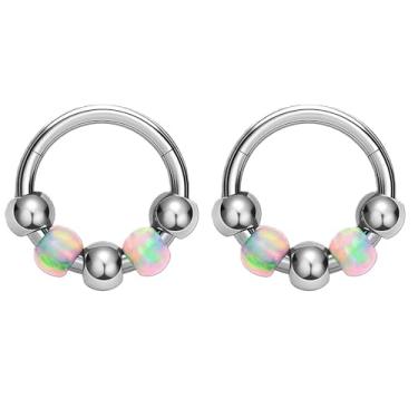 Imagem de 2 peças 16G opala contas nariz anel G23 titânio articulado clicker septo anel hélice cartilagem brincos argola para mulheres homens piercing joias (2 peças opala branca, diâmetro interno: 5/16" (8 mm