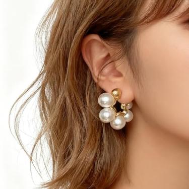 Imagem de Brincos de argola de pérola banhados a ouro para mulheres, brincos delicados, presentes para mulheres, festas de casamento, One Size, Metal, Sem pedra preciosa