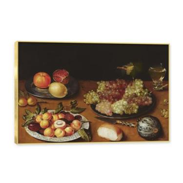 Imagem de Moldura dourada. Arte vintage emoldurada de frutas mortas, pintura clássica de cozinha country, decoração de parede de casa de fazenda quente para sala de jantar e cozinha. C25. 50 x 75 cm-19,7 x 29,6