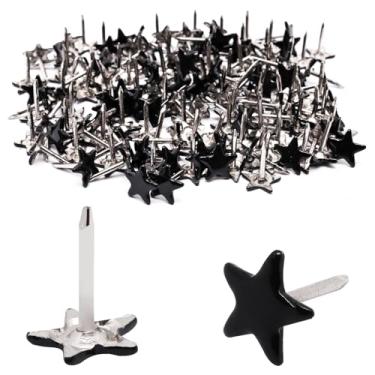 Imagem de BENLIUDH 150 pinos de pressão de estrela, pinos de estrela de metal de 10 x 13 mm, tachas decorativas para polegares para móveis estofados de cortiça, decoração de casa (preto)