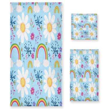 Imagem de xigua Daisies Conjunto de toalhas de banheiro absorventes macias 3 peças toalha de banho toalha de mão toalhas decorativas para banheiro, academia, hotel, praia, piscina