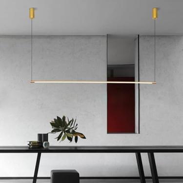 Imagem de Lustre LED Pendente para Mesa de Jantar, Luminária Linear Suspensa, 3000K-6000K, Altura Ajustável, Design Moderno para Ilha de Cozinha, Sala de Jantar, Hall de Entrada, Sala de Estar (Dourad
