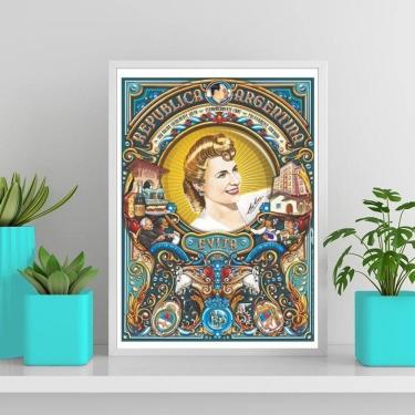 Imagem de Quadro Evita Republica Argentina 24X18Cm - Madeira Branca