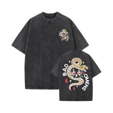 Imagem de Camiseta Gráfica Vintage Lavada Com Estampa Bad Omens Para Homens E Mu
