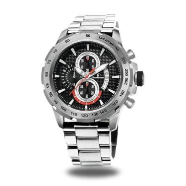 Imagem de Relógio Jean Vernier Masculino Analógico Prateado Cronógrafo De Pulso Em Aço Inoxidável Casual Brilha no Escuro Calendário Prova D'água 100 Metros Original