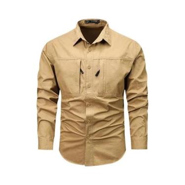 Imagem de Camisa Cargo Masculina De Algodão De Manga Longa 5XL Para Primavera, E