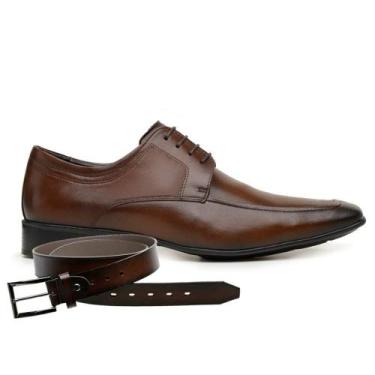Imagem de Sapato Social Jota Pe Marrom Conforto + Cinto de Couro 79101, 40