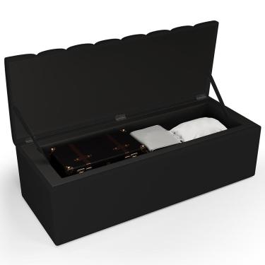 Imagem de Kit Cabeceira Cama Box Casal 140cm Com Calçadeira Recamier Baú Dália W01 Facto Preto - Lyam Decor