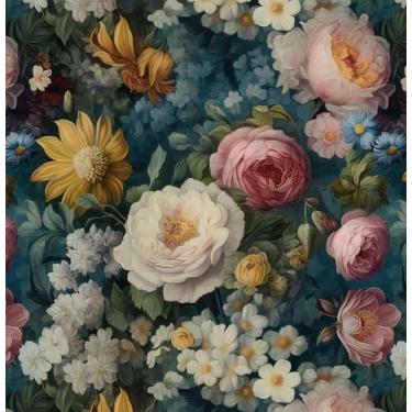 Imagem de HeloHo Papel de parede vintage floral descascar e colar papel de parede escuro flor peônia autoadesivo removível para locatário papel de parede para quarto, armário de banheiro, papel de contato