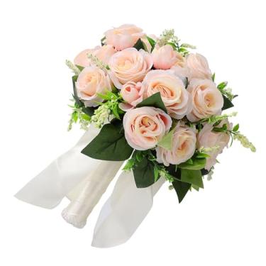 Imagem de AUNMAS Lembrança de Noiva, Arranjo Floral Sintético Com Alça Antiderrapante de 150g, Pétalas Em Camadas Realistas Internas e Externas para Casamentos, Festas, Igrejas, Decoração de Casa (champanhe)