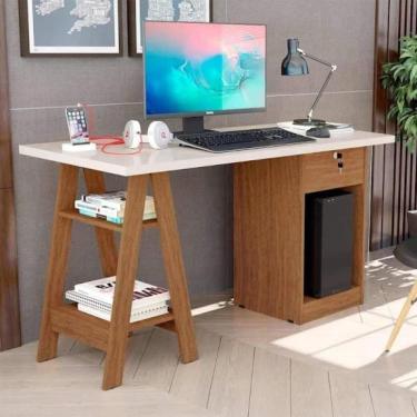 Imagem de Escrivaninha Com 2 Prateleiras Juan Off White E Canela