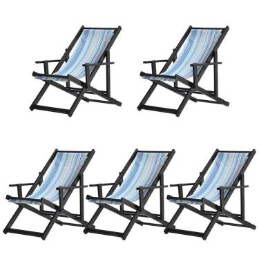 Imagem de Kit 5 Espreguiçadeiras Dobrável Black Cb-listras Azuis