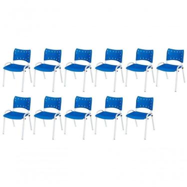 Imagem de Cadeira Iso Base Branco Igreja, Escola, Escritório - Azul Kit 11 Peças