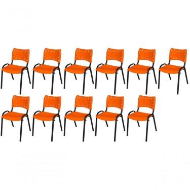 Imagem de Cadeira Iso Base Preto Igreja, Escola, Escritório - Laranja Kit 11 Peças