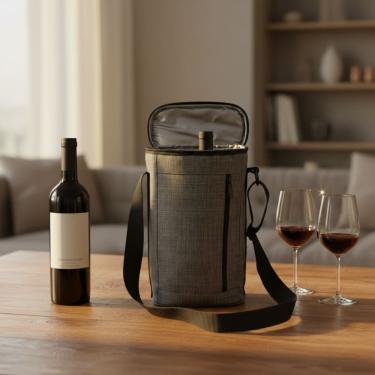 Imagem de Bolsa Térmica Wine bag Porta Vinho 2 Garrafas Oxford Cinza Impermeável Premium