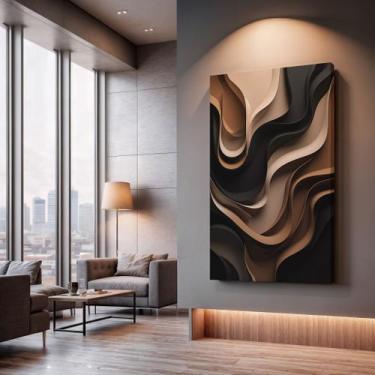 Imagem de Quadros Decorativos Ondas Escuras 130x90 Moderno Luxo Sala Quarto Escr