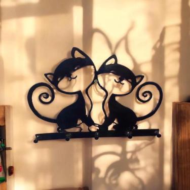 Imagem de Cabideiro Gatinho 5 Ganchos Corte a Laser Aço Carbono - Estilo Rústico