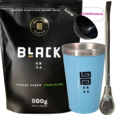 Imagem de Kit Tereré Black Erva Mate 500g+ Copo Alumínio Térmico AZUL + Bomba Tr