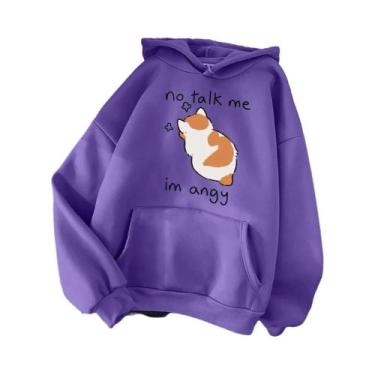 Imagem de Moletom Feminino Oversize Com Estampa De Gato Zangado, Estilo Hip Hop 