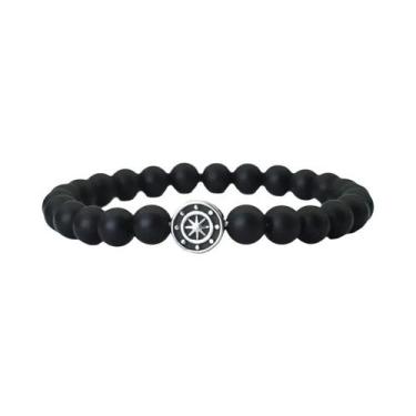 Imagem de Pulseira Masculina Viking Pirata Com Bússola, Pedra Natural Genuína Ol