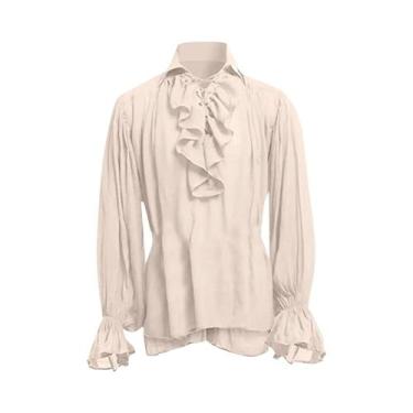 Imagem de Camisa Gótica Branca Masculina De Pirata Para Halloween Com Cadarço, E