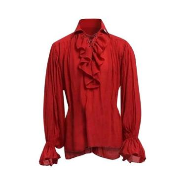 Imagem de Camisa Gótica Branca Masculina De Pirata Para Halloween Com Cadarço, E