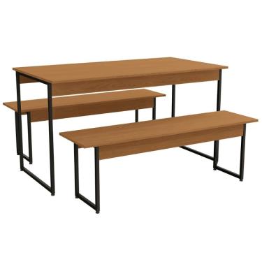 Imagem de Conjunto Mesa com 2 Bancos Kappesberg Industrial 136cm Cor Canela/Preto Fosco - LI013