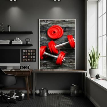 Imagem de Quadro Pesos Vermelhos Academia 70x50cm Mold Preta