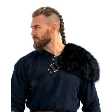 Imagem de L'VOW Viking Fur Wrap Shoulder Armor for Men Medieval Leather Harness Armor Fur Guard Warrior LARP Cosplay Renaissance Costume Accessory(Black)