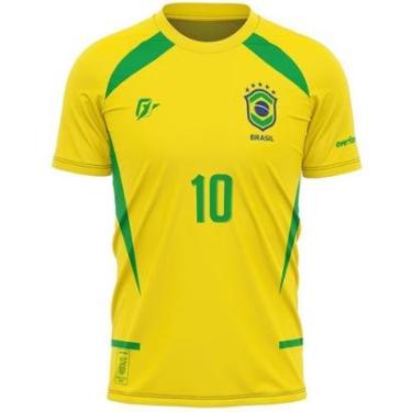 Imagem de Camiseta Filtro UV Brasil Canarinho Amarelo Torcedor Retrô Penta-Masculino