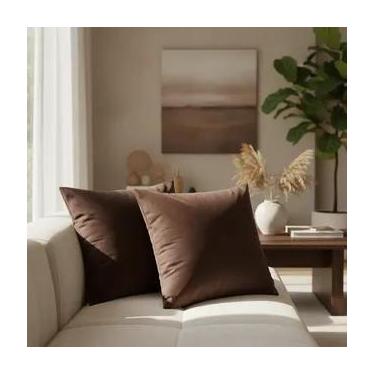 Imagem de Kit 02 Capas Almofada Suede Sortido Promoção Veludo Sala - Fama, Marro