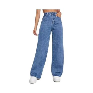 Imagem de Calças Jeans Azuis Baggy De Cintura Alta Para Mulheres, Estilo Y2K Ret