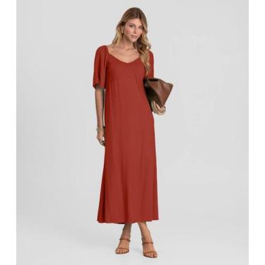 Imagem de Vestido Feminino Midi Em Viscose Com Manga Curta Dianna Laranja, M, La