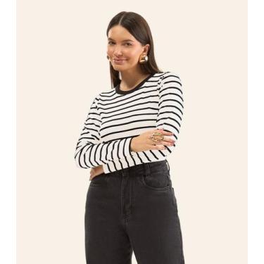 Imagem de Blusa Manga Longa Feminina Listrada Plus Rovitex Bege, Plus G1, Bege